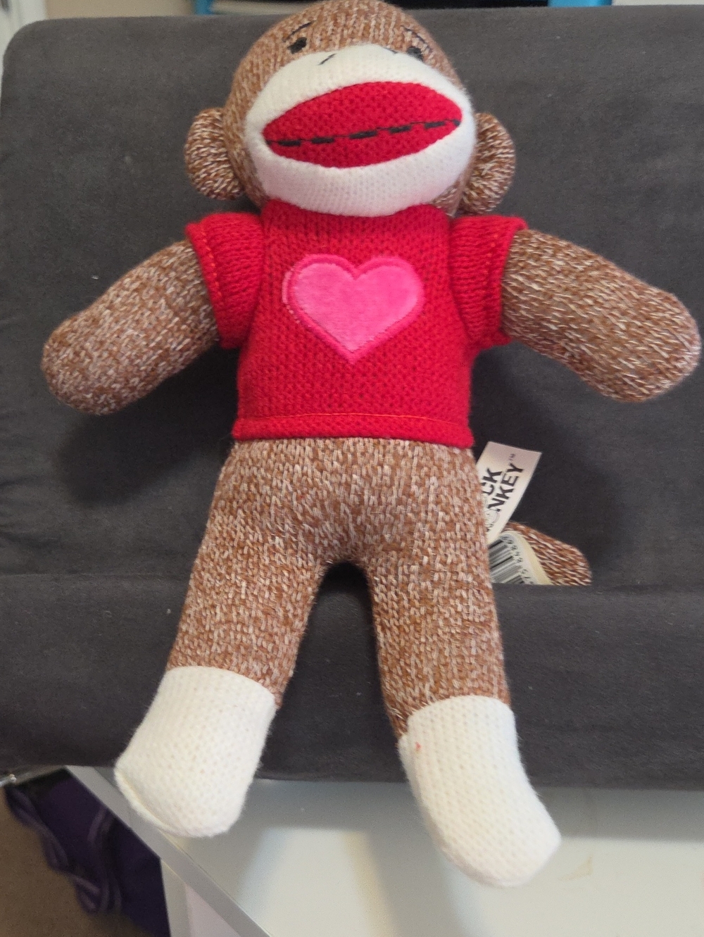 Sock Monkey Plush Toy with Red Heart Sweater